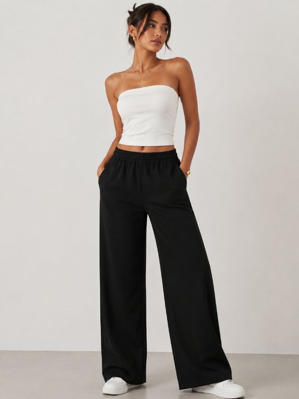 SHEIN Women's Black Wide Leg Pull On Pants Minimalist Relaxed Trousers Size M